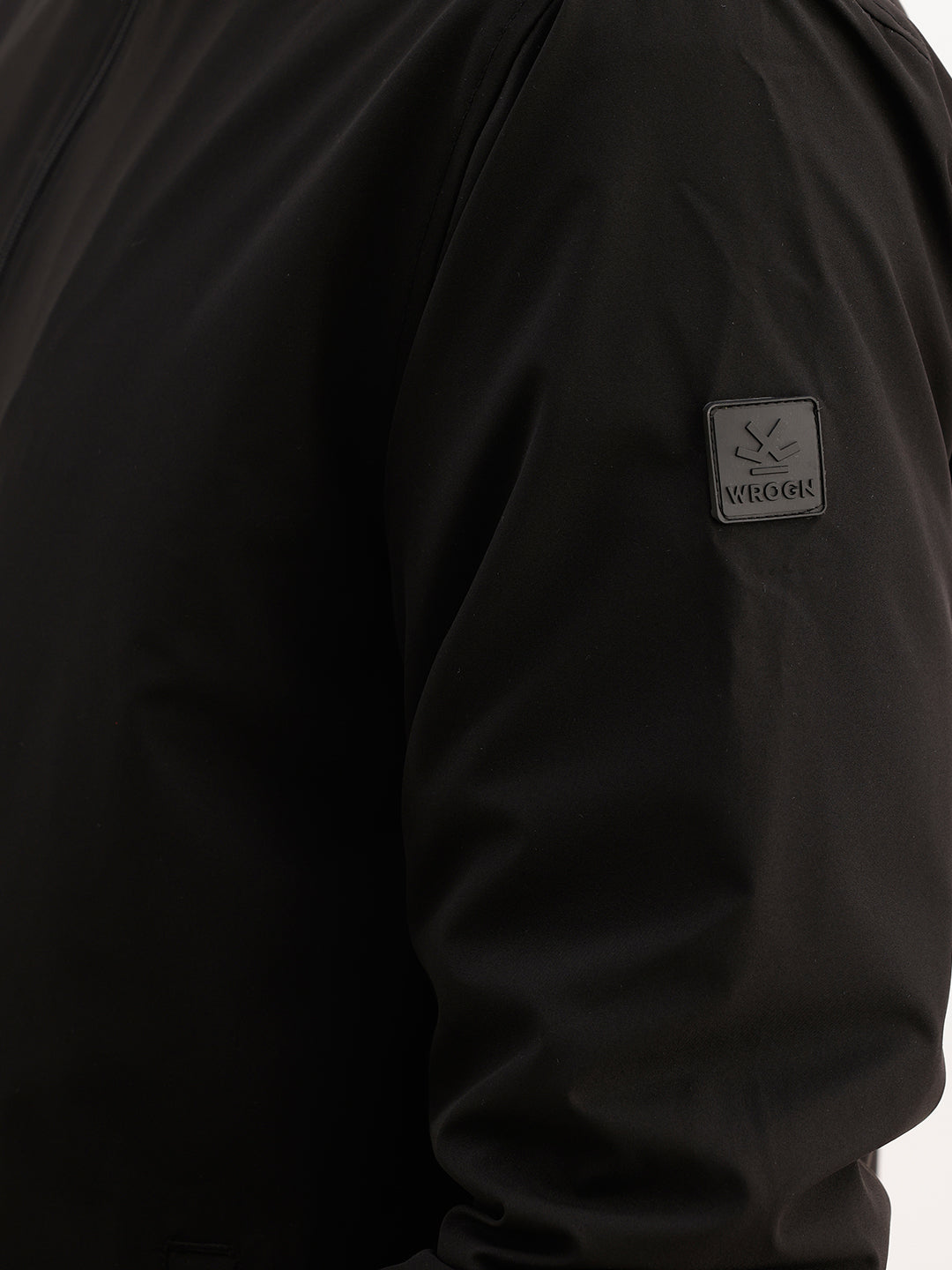 Solid Regular Fit Zipper Jacket | Black