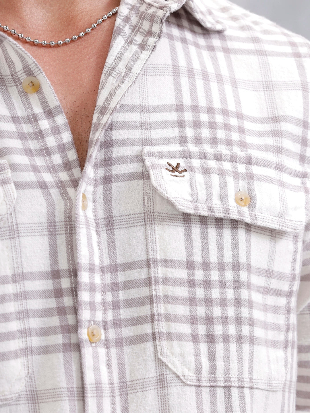 Slim Fit Checkered Casual Shirt For Men |Off White