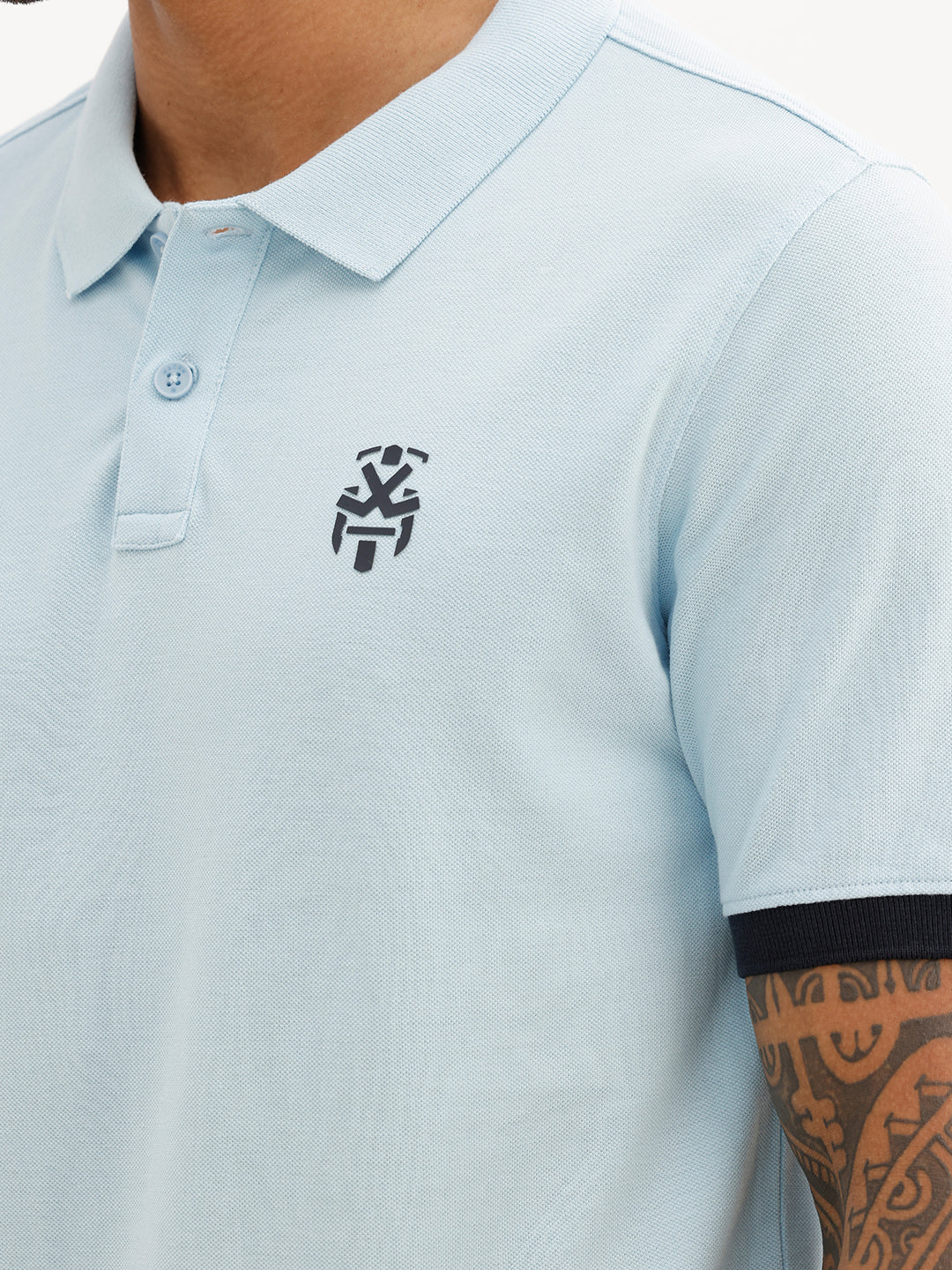 Slim Fit Contrast Sleeve Polo T-Shirt | Light Blue