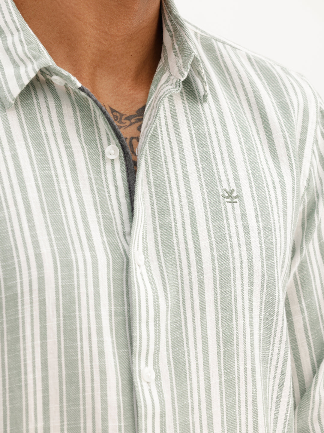 Slim Fit Striped Full Sleeve Shirt | Light Green | WSH02FSSL0224S