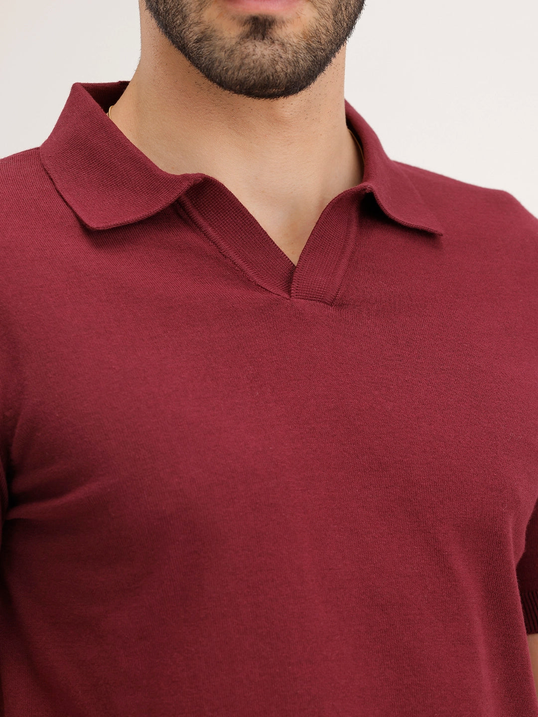 Slim Fit Flat Knit Polo T-Shirt | Maroon