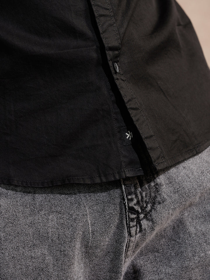 Mandarin Collar Regular Fit Shirt | Black