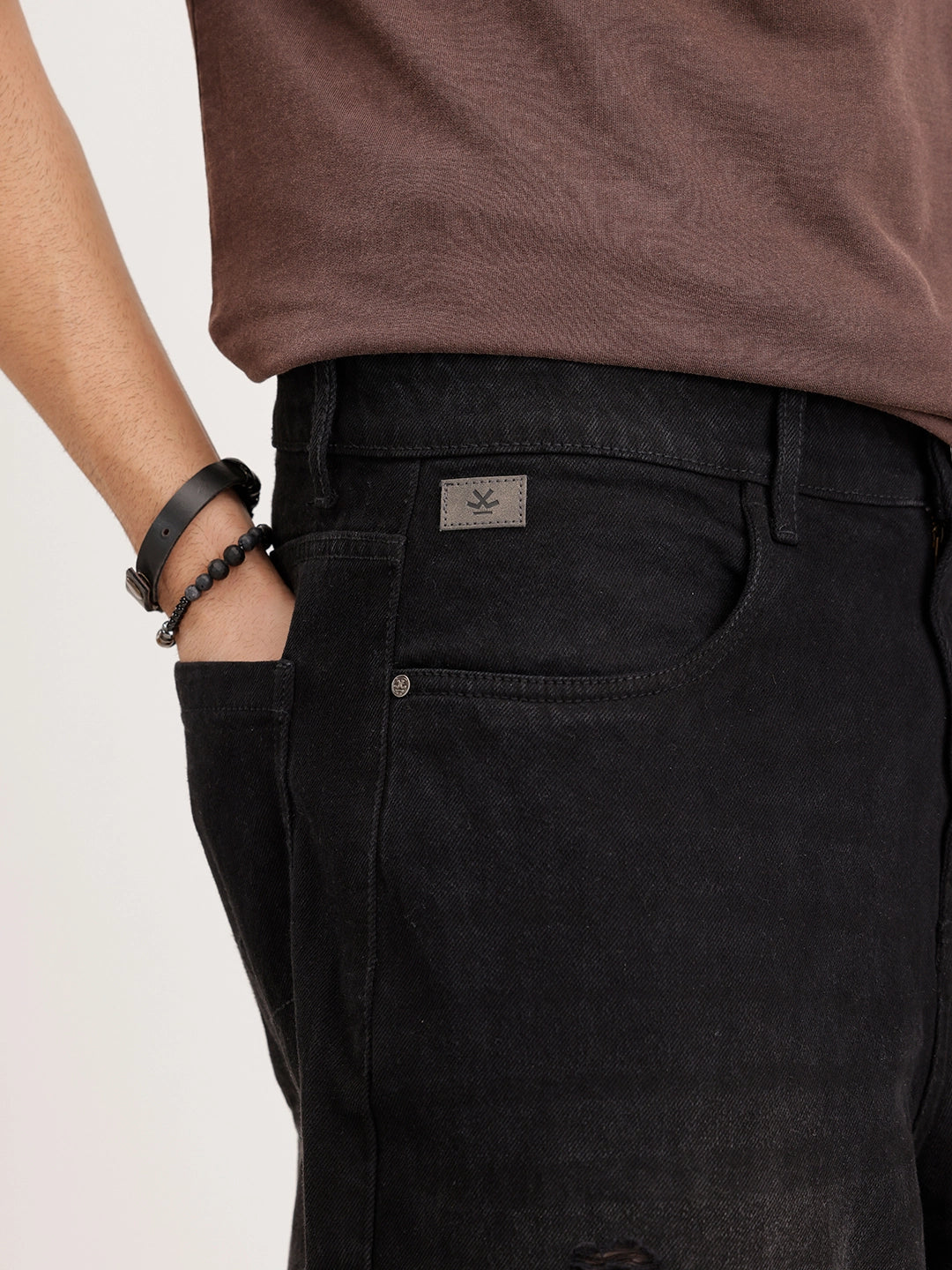 Baggy Fit Distressed Denim Jeans | Black