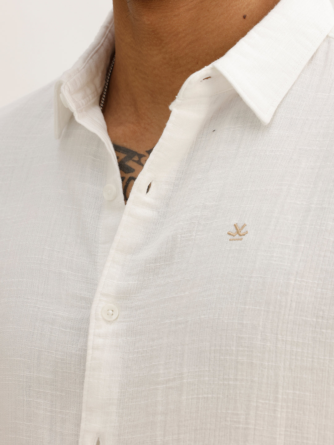 Solid Slim Fit Textured Full Sleeve Shirt | White