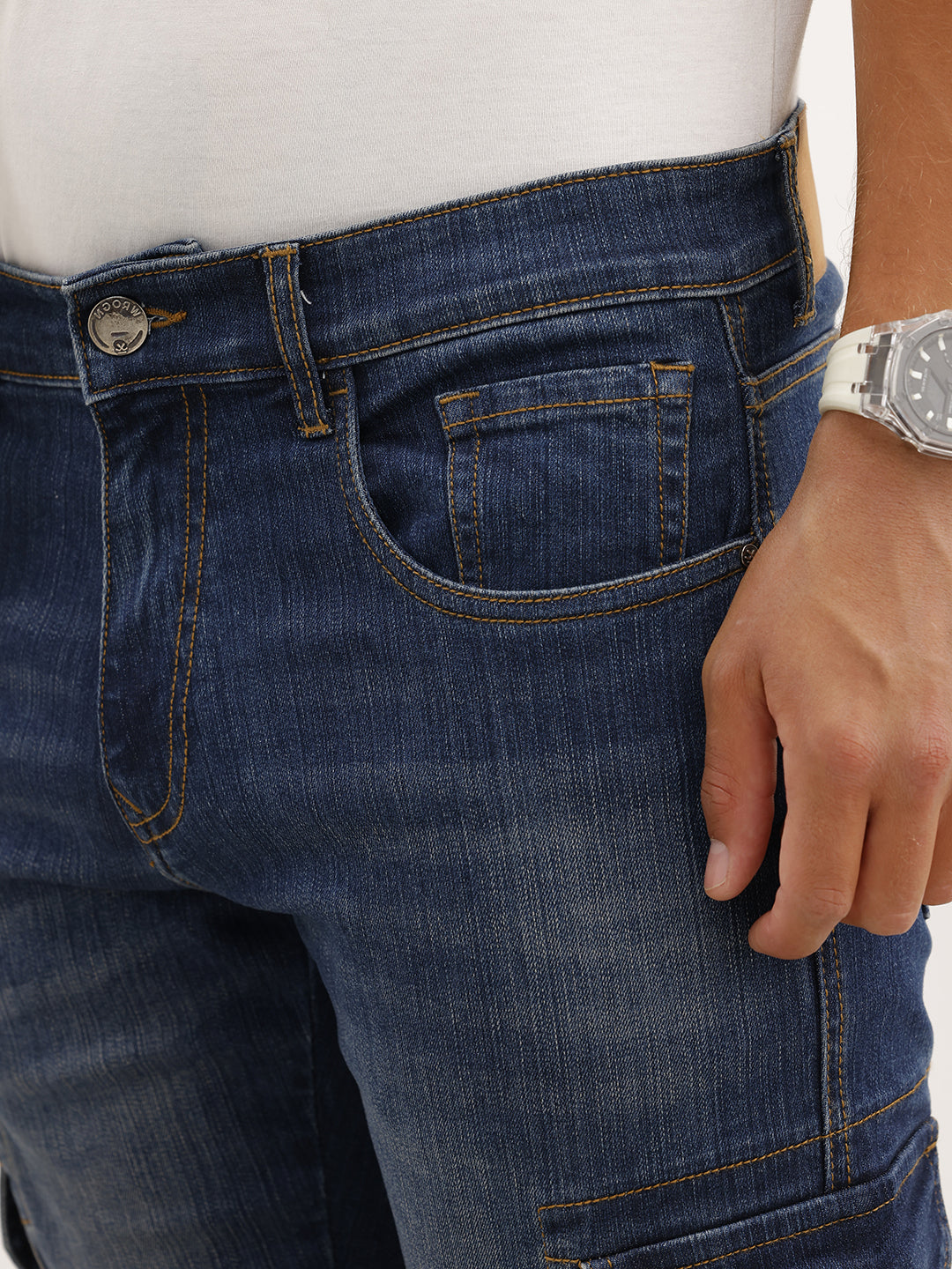 Classic Straight Fit Cargo Jeans | Light Blue