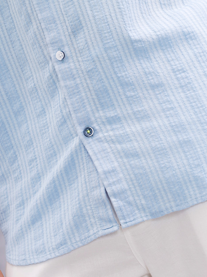 Modal Blend Seersucker Shirt In Slim Fit | Light Blue