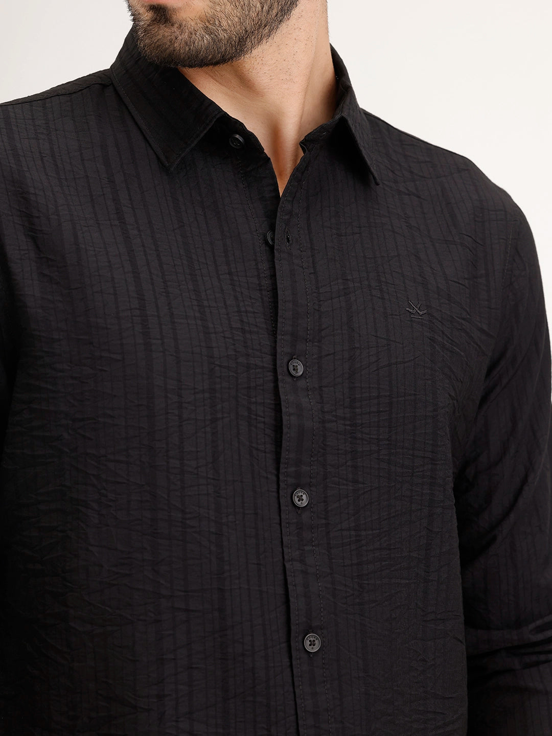 Solid Regular Fit Textured Shirt | Black
