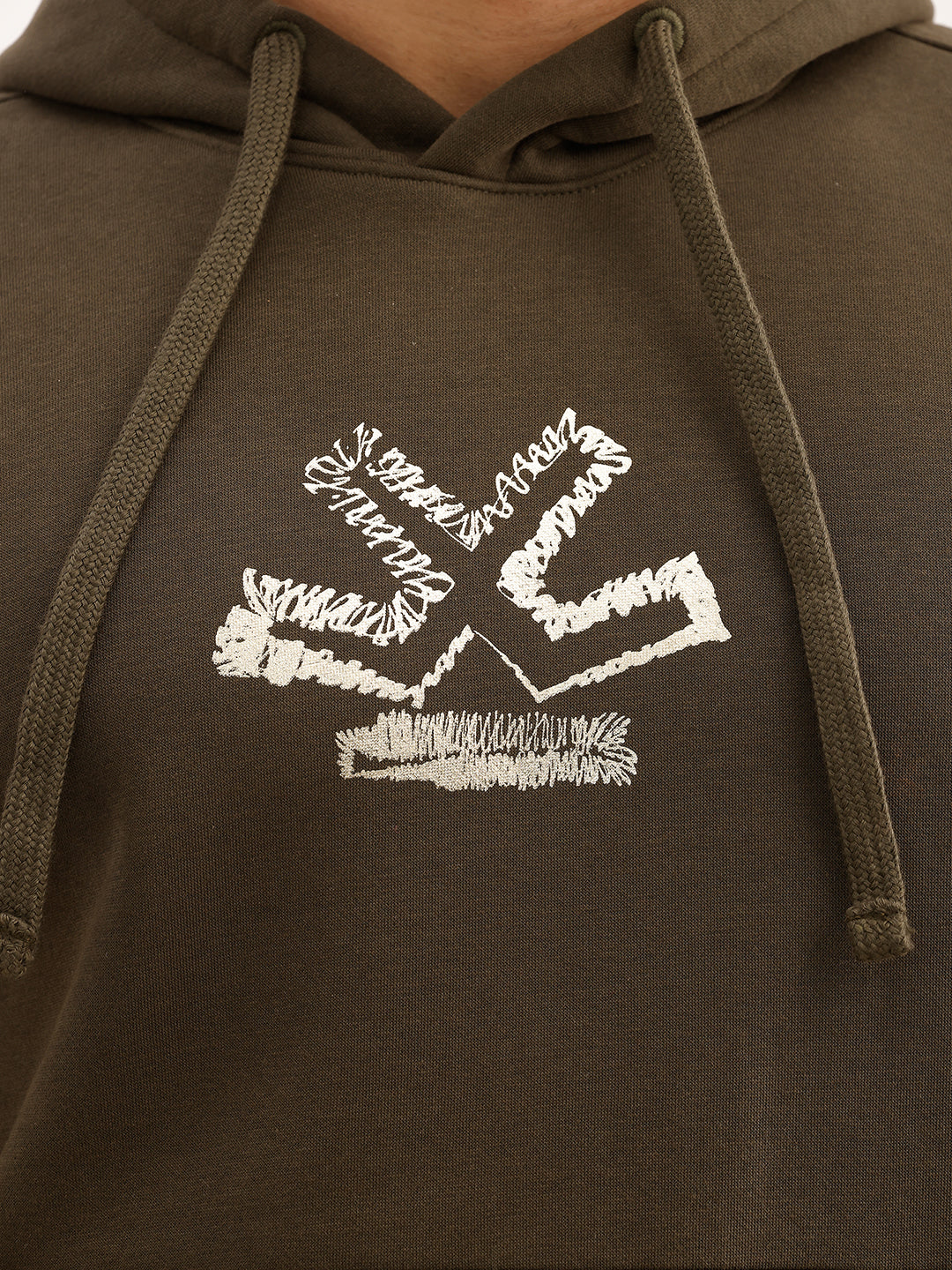 Classic Foil Printed Hooded Sweatshirt | Olive