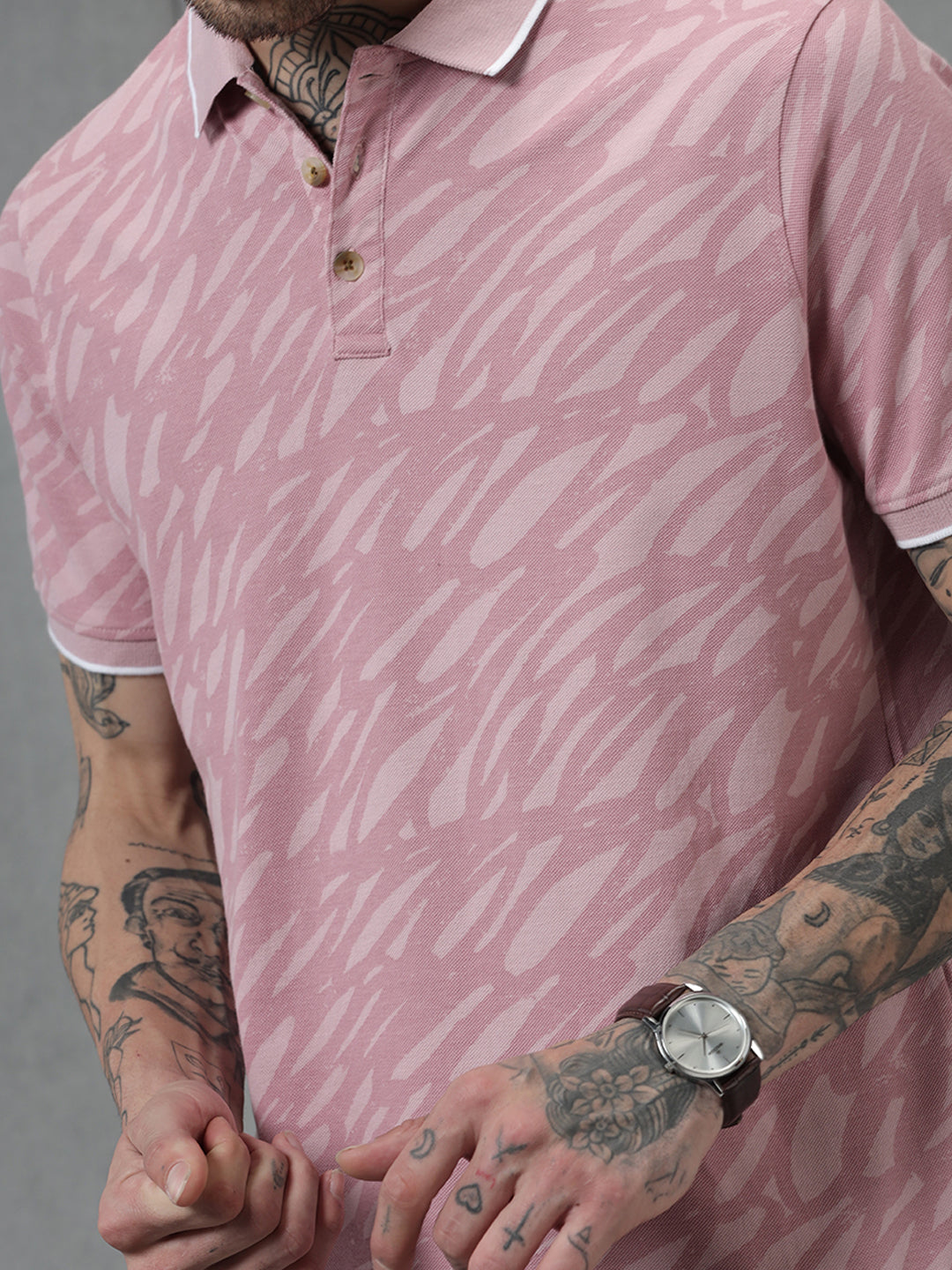 AOP Scribble Pink Polo T-shirt