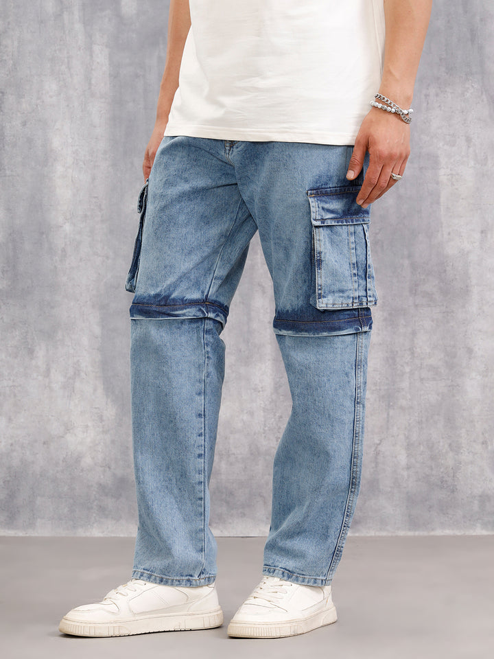 Superstone Wash Convertible Cargo Jeans I Lt Blue