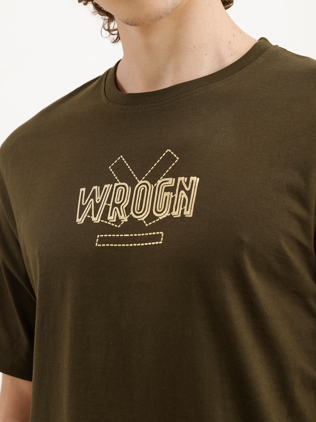 Comfort Fit Foil Printed T-Shirt  | Olive