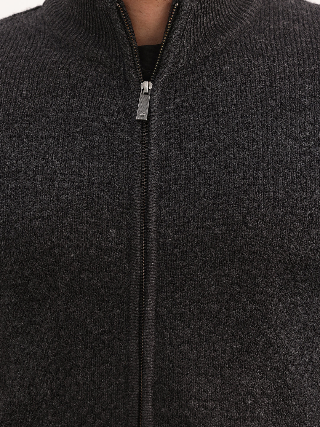 Solid Regular Zipper Sweatshirt | Charcoal
