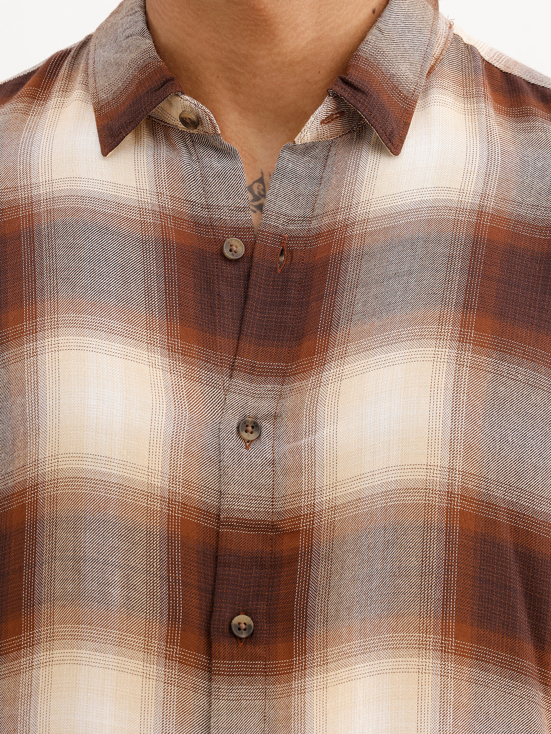Slim Fit Checkered Shirt | Khaki | WSH02FSSL0036S