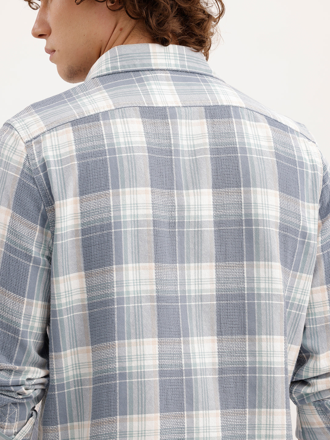 Slim Fit Textured Checkered Shirt  | Blue
