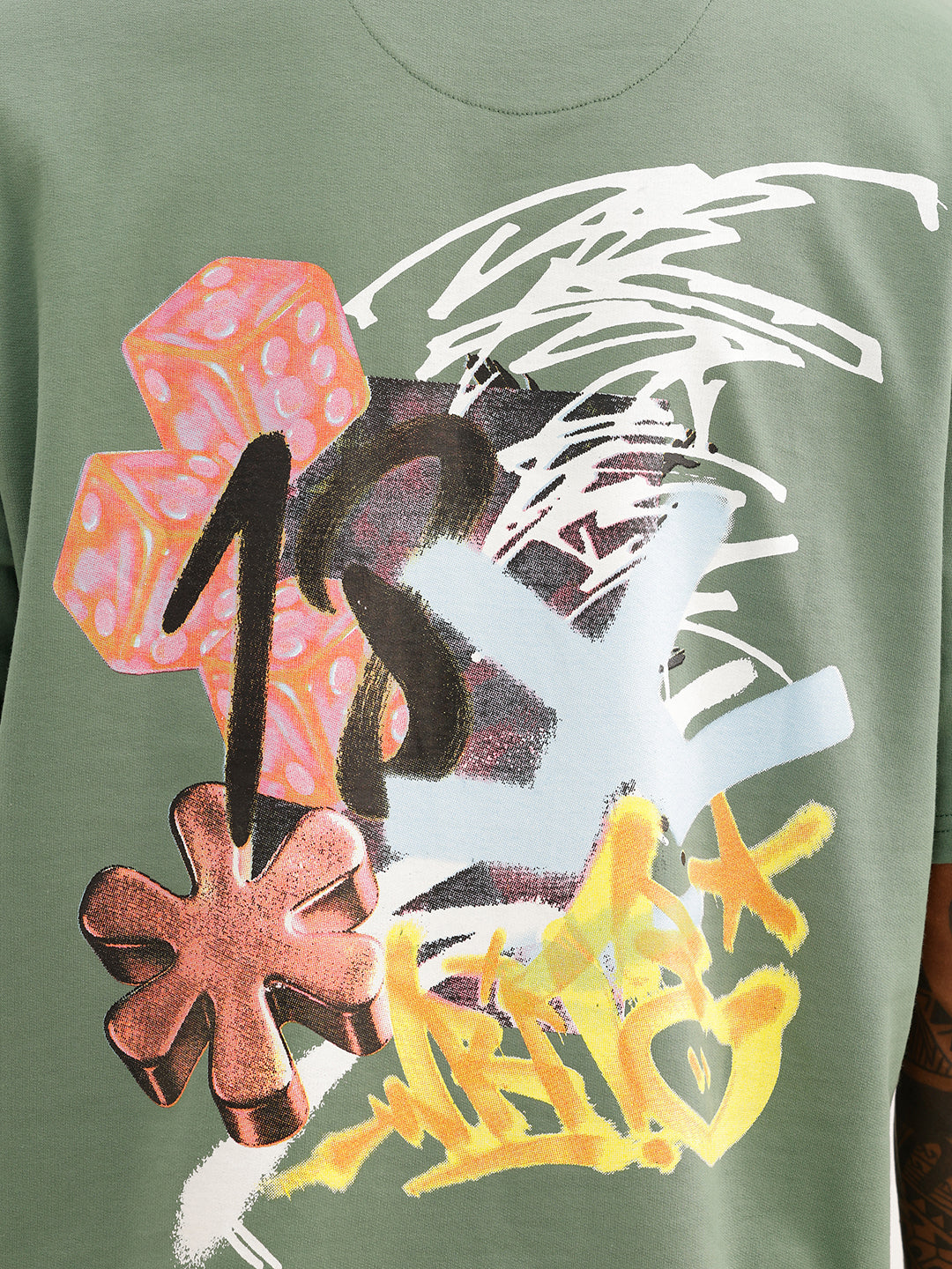 Oversized Fit Back Printed T-Shirt | Green | WTS02HSOS1022S