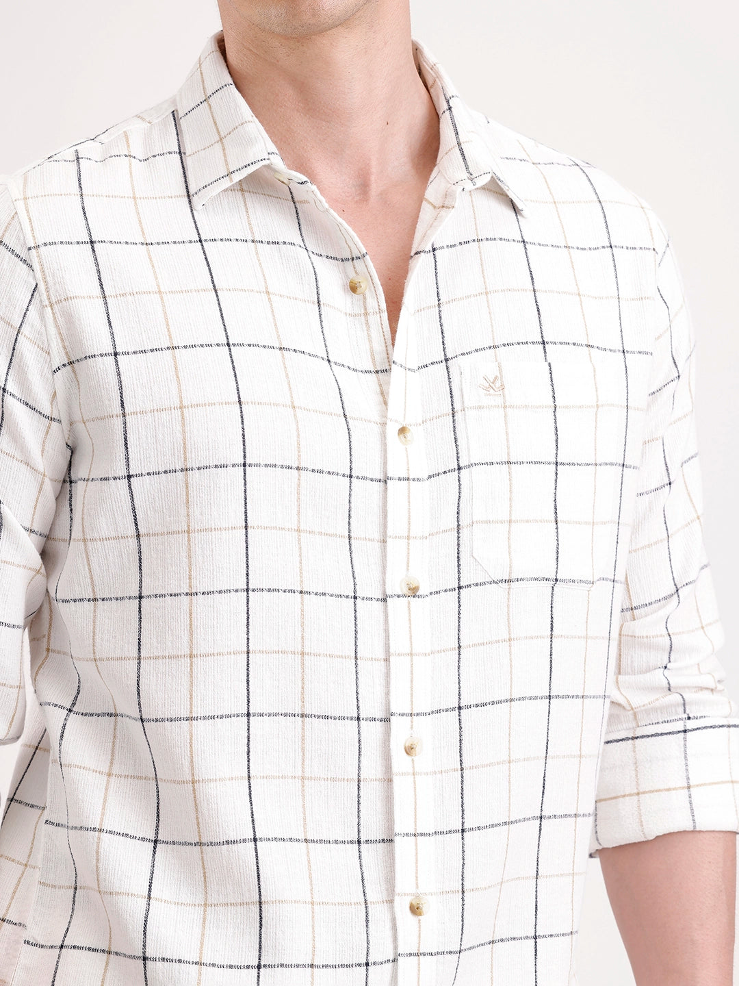 Classic Full Sleeve Checkered Shirt   |  White