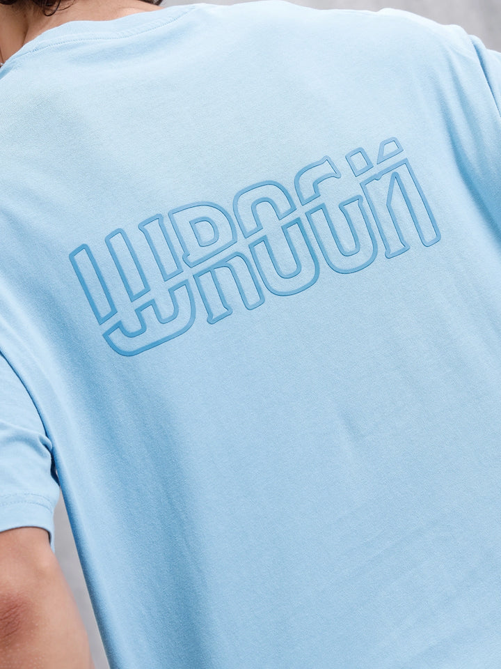 Oversized Crew Neck T-Shirt With Puff Print | Light Blue