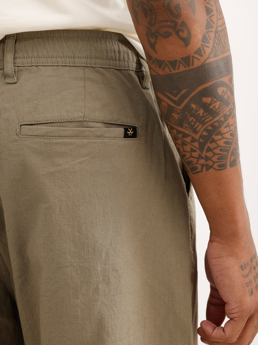 Solid Textured Loose Fit Trouser | Olive