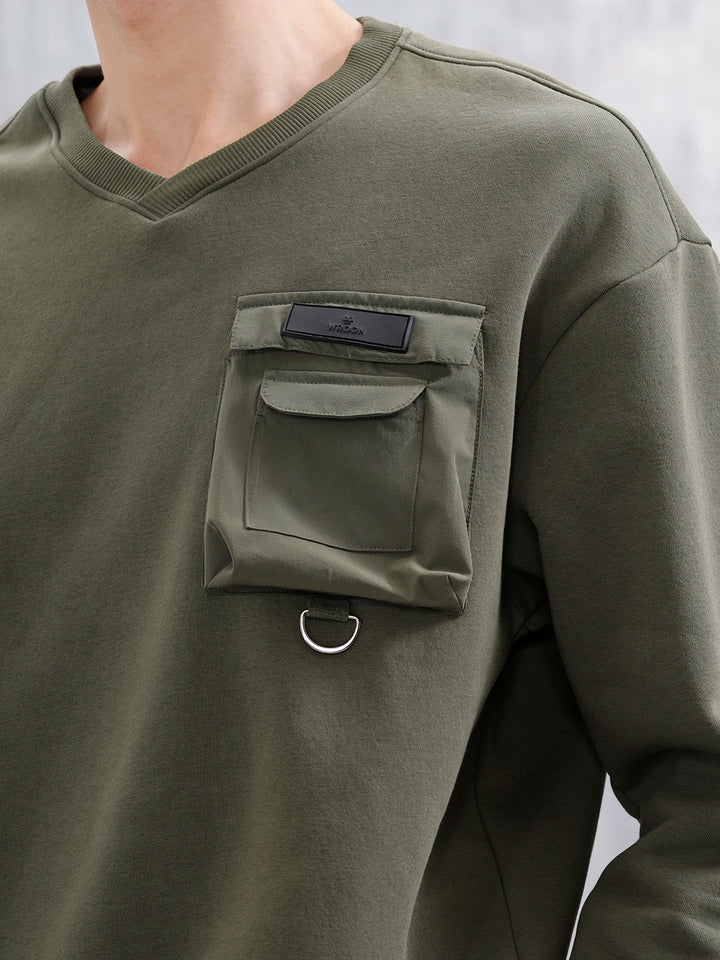 Utility Pocket Detail Casual Sweatshirt | Olive