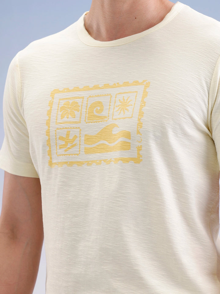 Slim Fit Textured T-Shirt  | Yellow