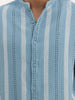 Comfort Fit Mandrin Collar Stripe Shirt | Blue