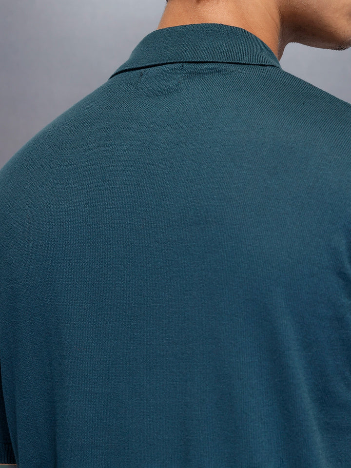 Men’s textured jacquard polo Tshirt | Teal