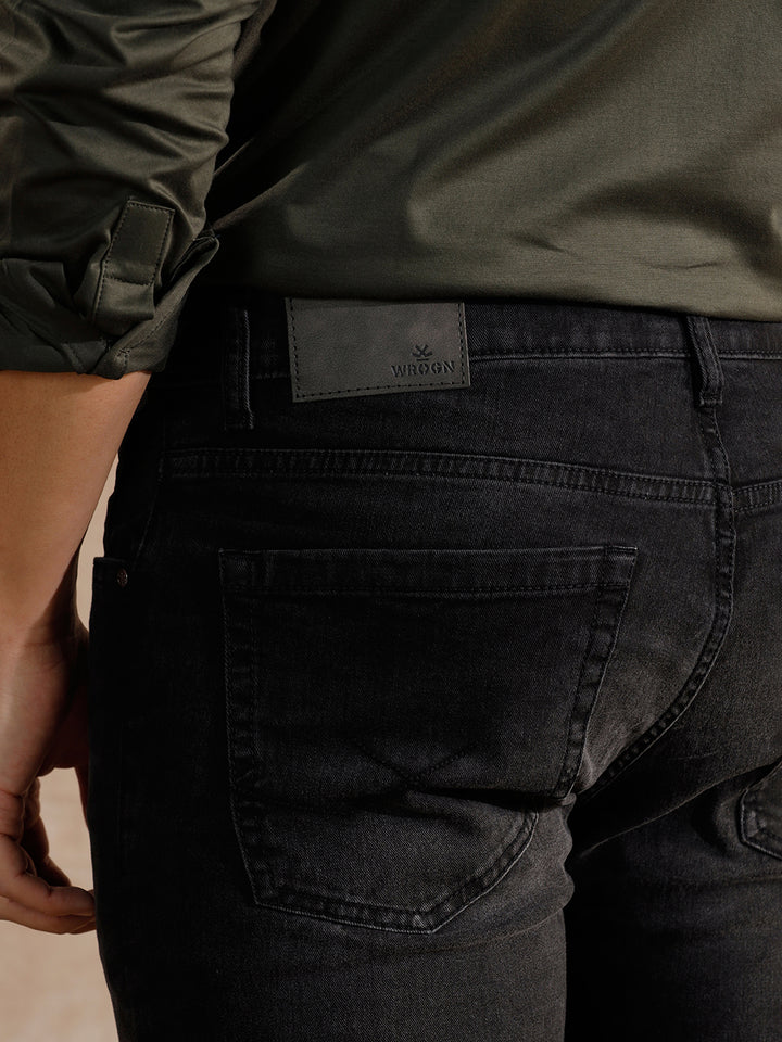 Solid Heavy Fade Slim Tapered Fit Jeans | Black