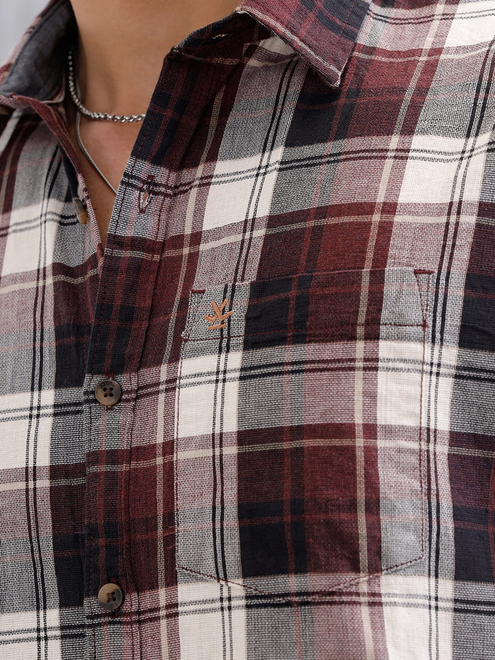Mocklino Check Slim Fit Shirt | Maroon