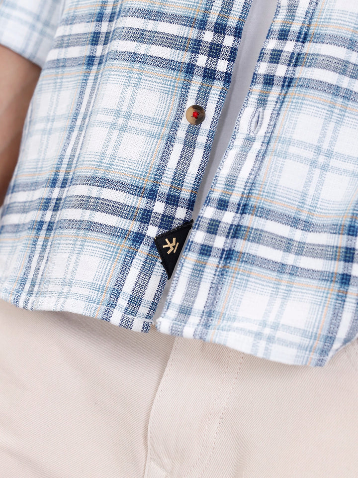 Men’s Slim Fit Checkered Casual Shirt | Blue