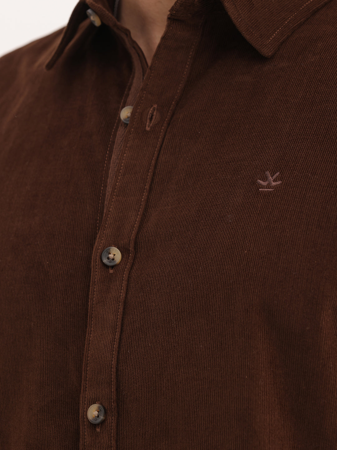 Slim Fit Solid Corduroy Shirt | Brown