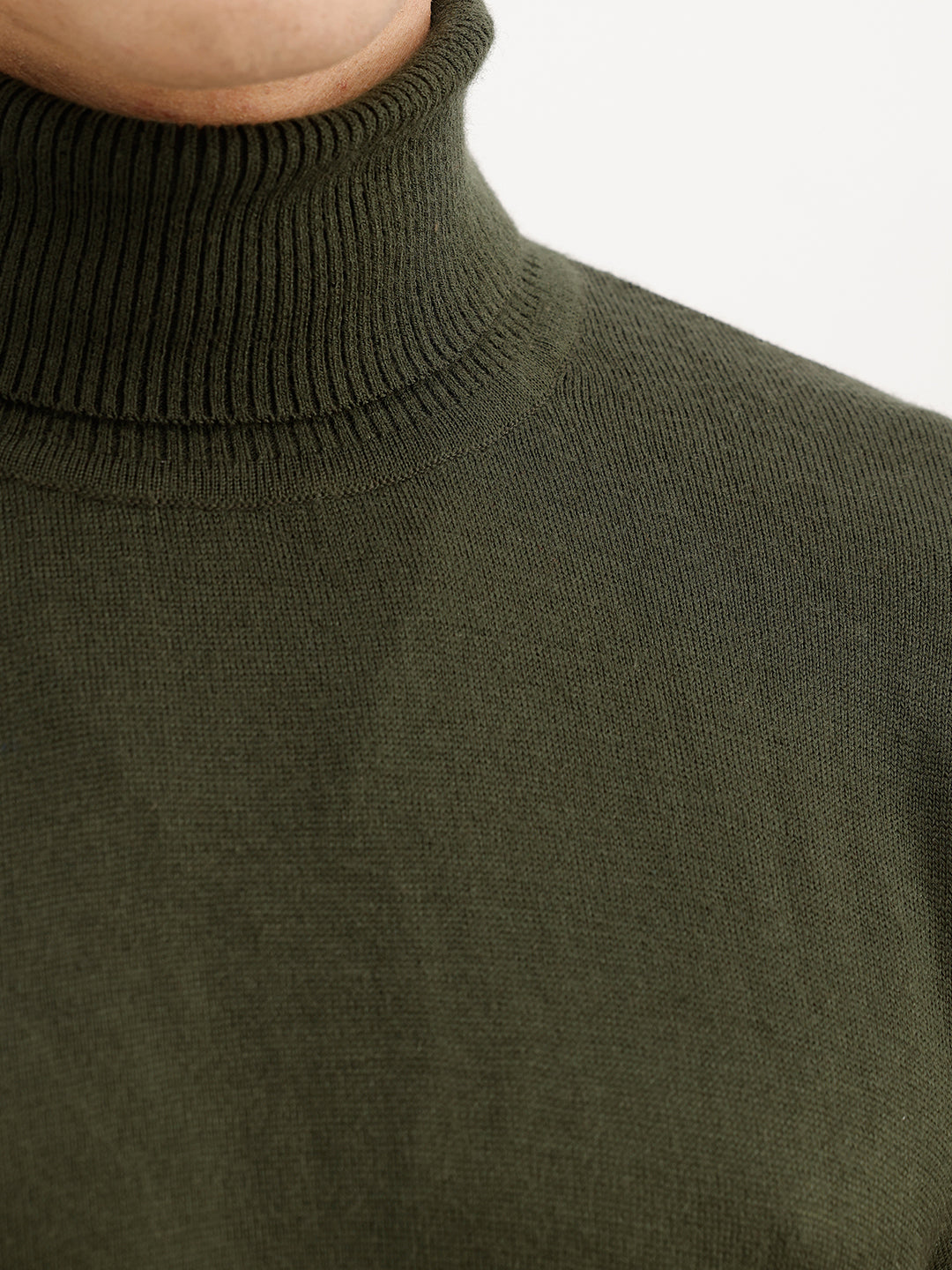 Solid Regular Fit Turtle Neck Sweater | Olive | WSW02FSRE1063W