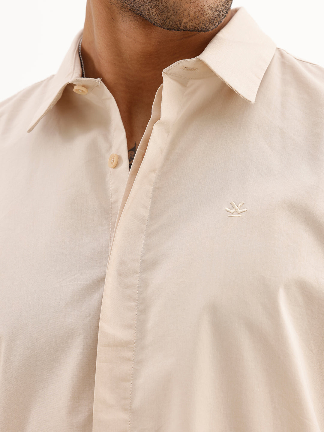 Solid Slim Fit Double Pocket Shirt | Beige | WSH01FSSL7082W
