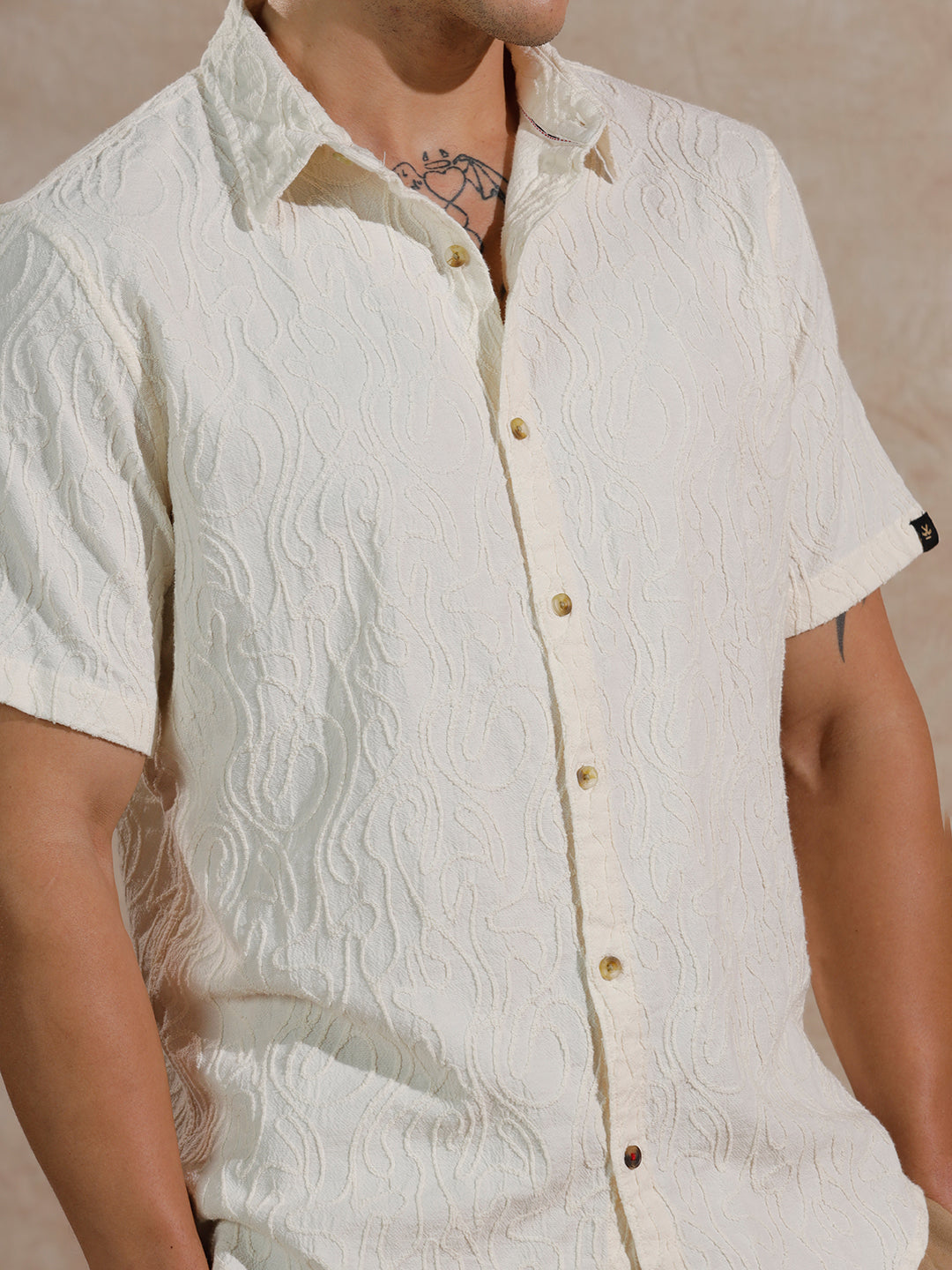 Textured Slim Fit Shirt | Off White