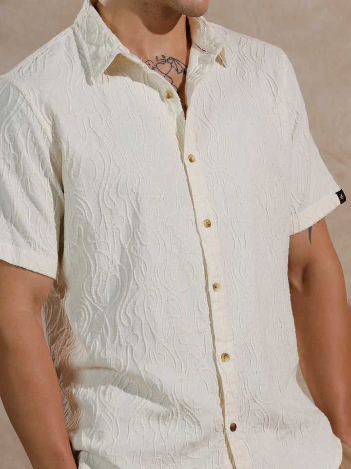 Textured Slim Fit Shirt | Off White