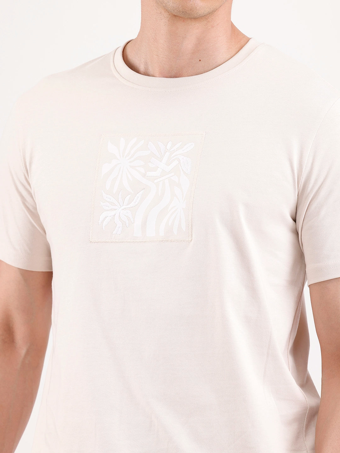 Classic Emroidered Patch T-Shirt   |  Beige