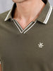 Contrast Tipped Johnny Collar Slim Fit Polo | Olive