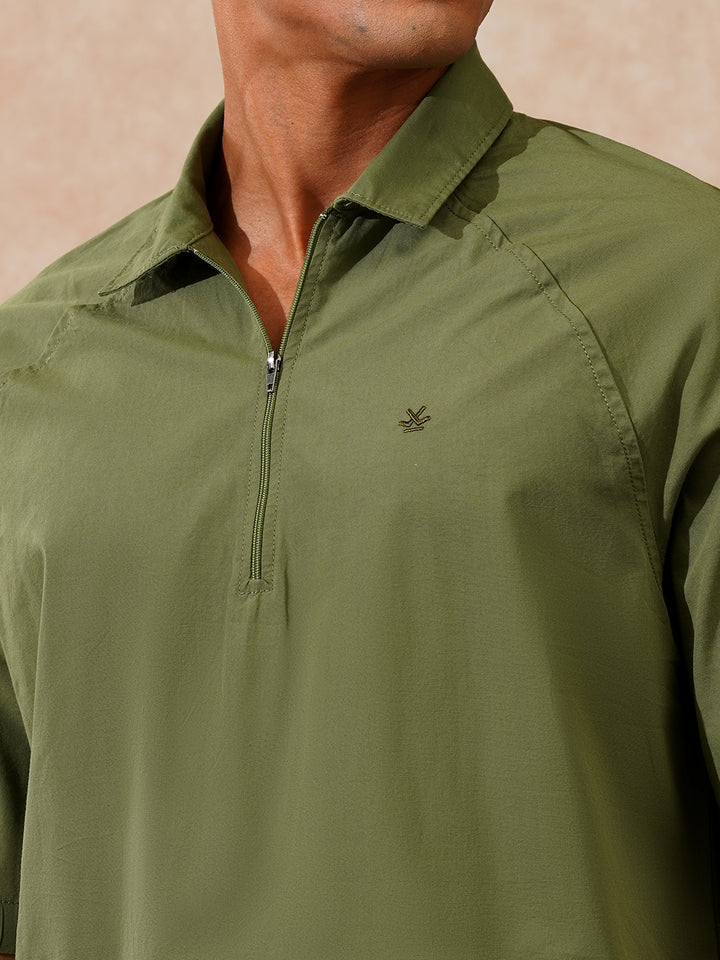 Solid Polo Collar Shirt | Olive