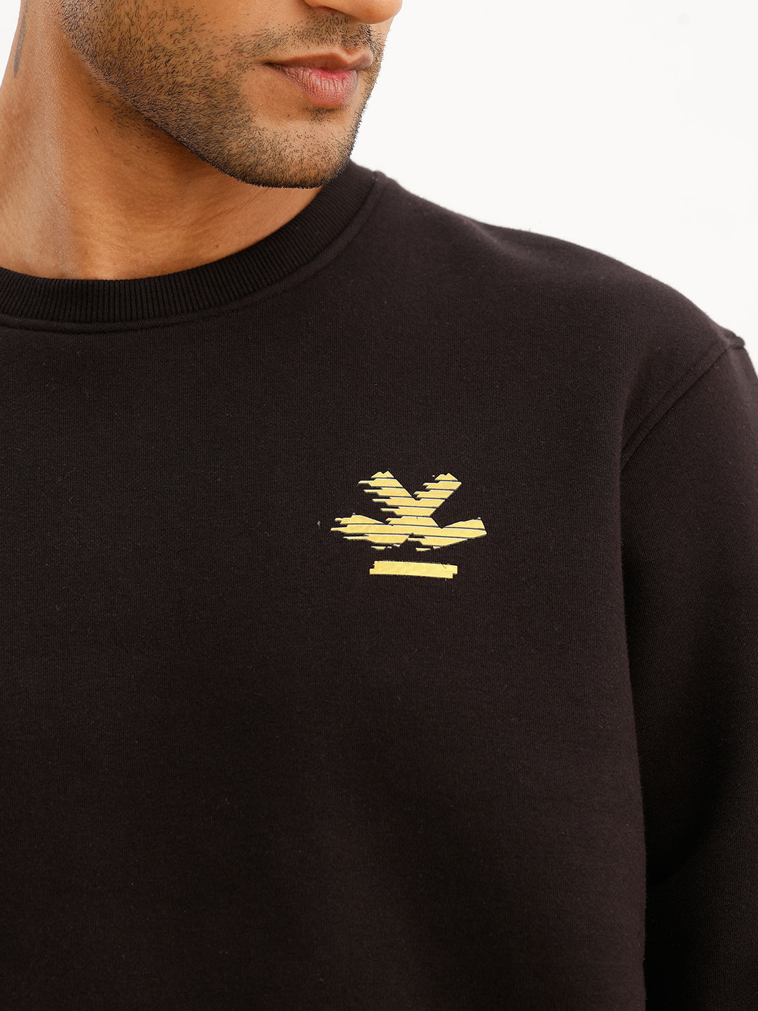 Comfort Fit Placement Printed Sweatshirt | Black
