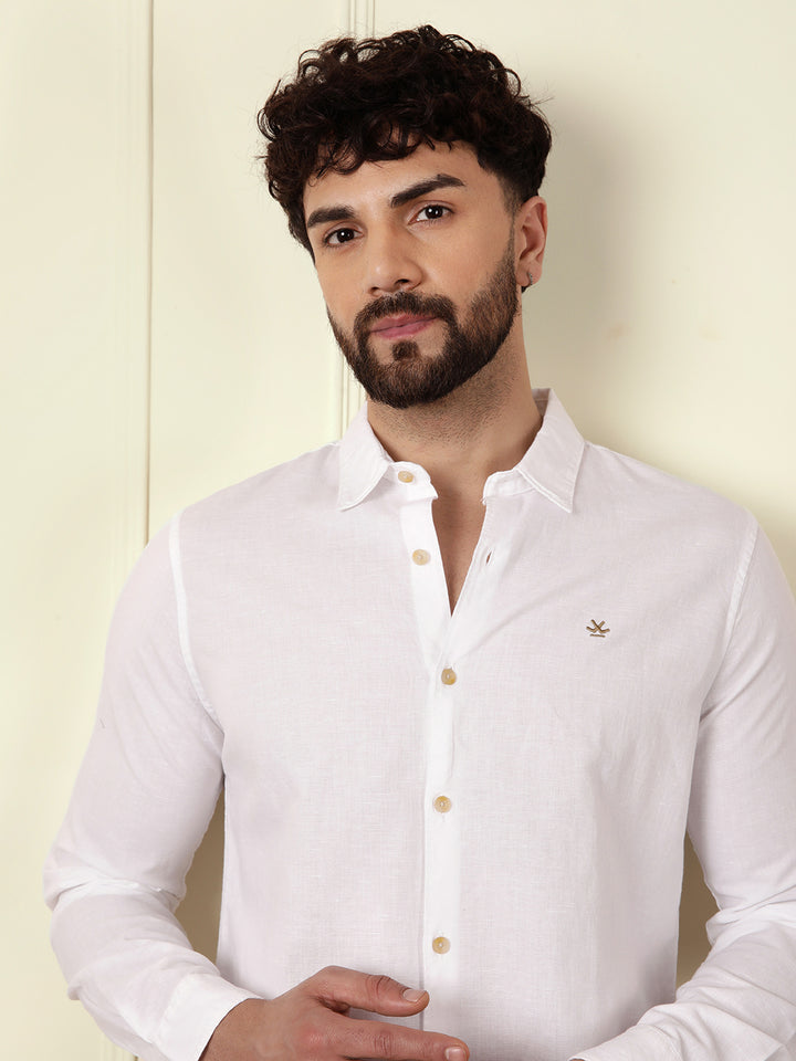 Solid Linen Blend Shirt | White