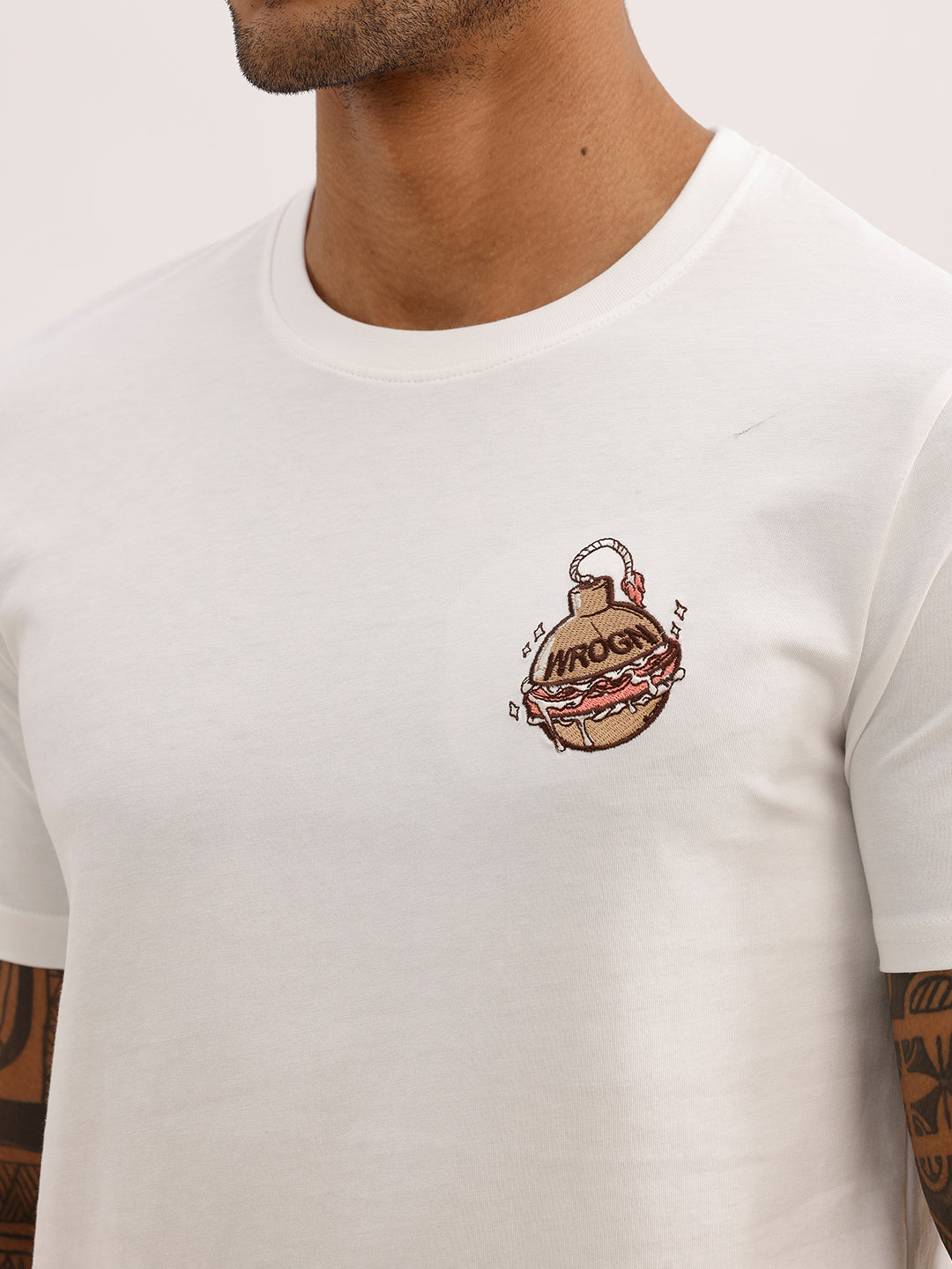 Slim Fit Embroidered Detail T-Shirt | Off White