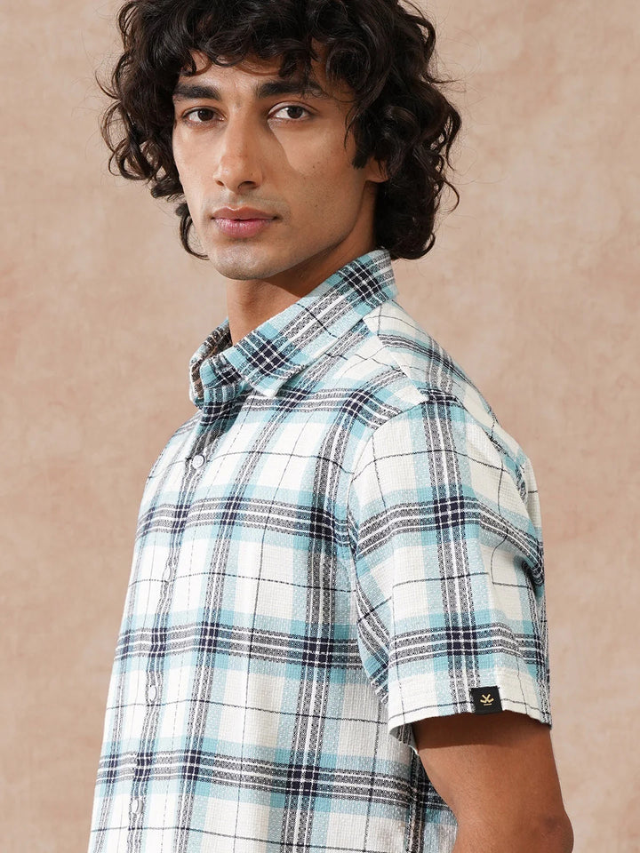 Textured Checks Comfort Fit Shirt | Blue