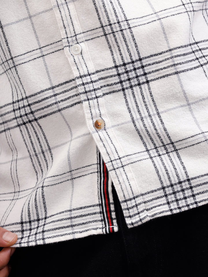 Soft Hand Brushed Check Shirt In Crepe Yarn | White