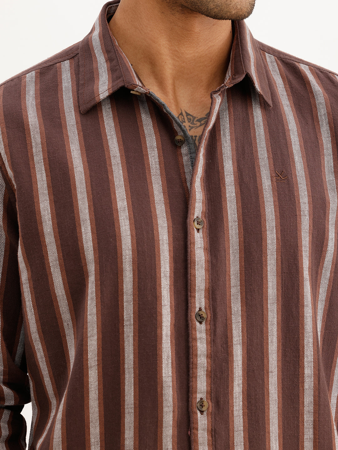 Slim Fit Striped Full Sleeve Shirt | Brown