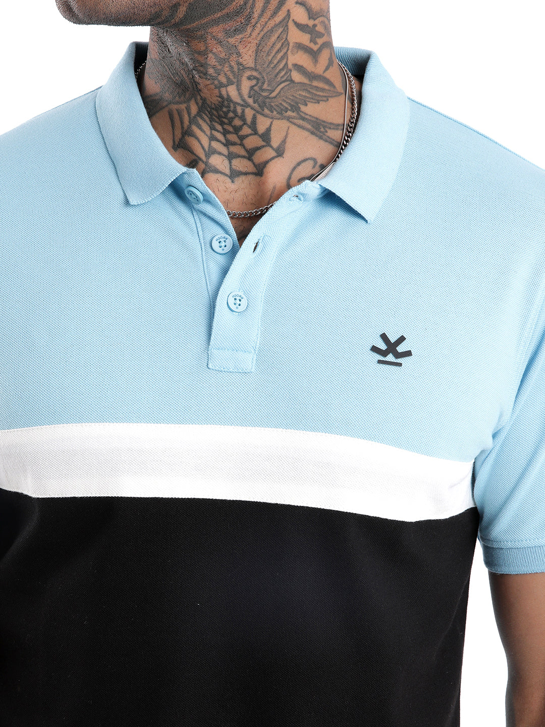 Elite Light Blue Colour Block Polo T-Shirt