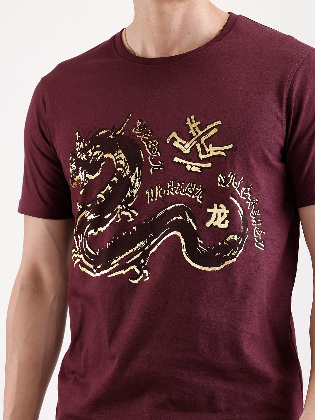 Casual Foil Printed T-Shirt   |  Maroon