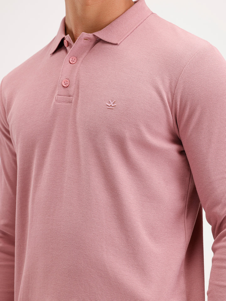 Slim Fit Long Sleeve Polo T-Shirt  | Pink