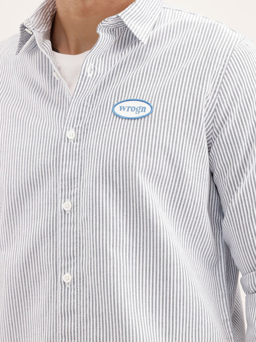 Comfort Fit Striped Patch Detailed Shirt | Grey