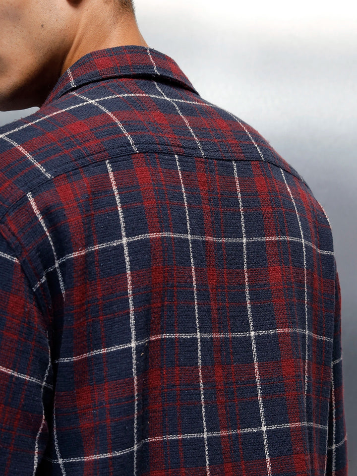Men's Casual Oversized Fit Checkered Pattern Shirt | Navy Blue