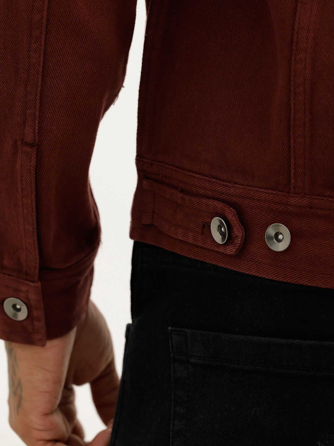 Solid Slim Fit Denim Jacket | Maroon