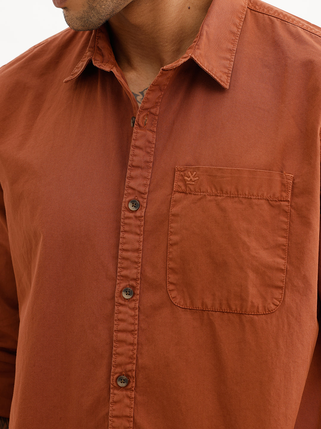 Solid Regular Fit Full Sleeve Shirt | Rust